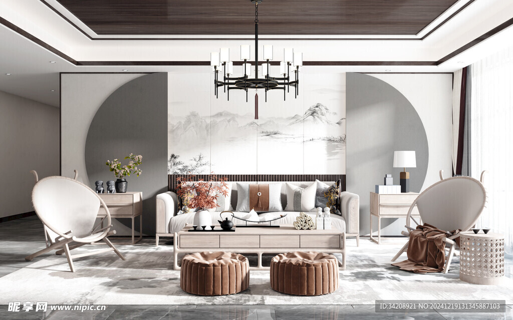 现代简约高级感新中式复古风客厅