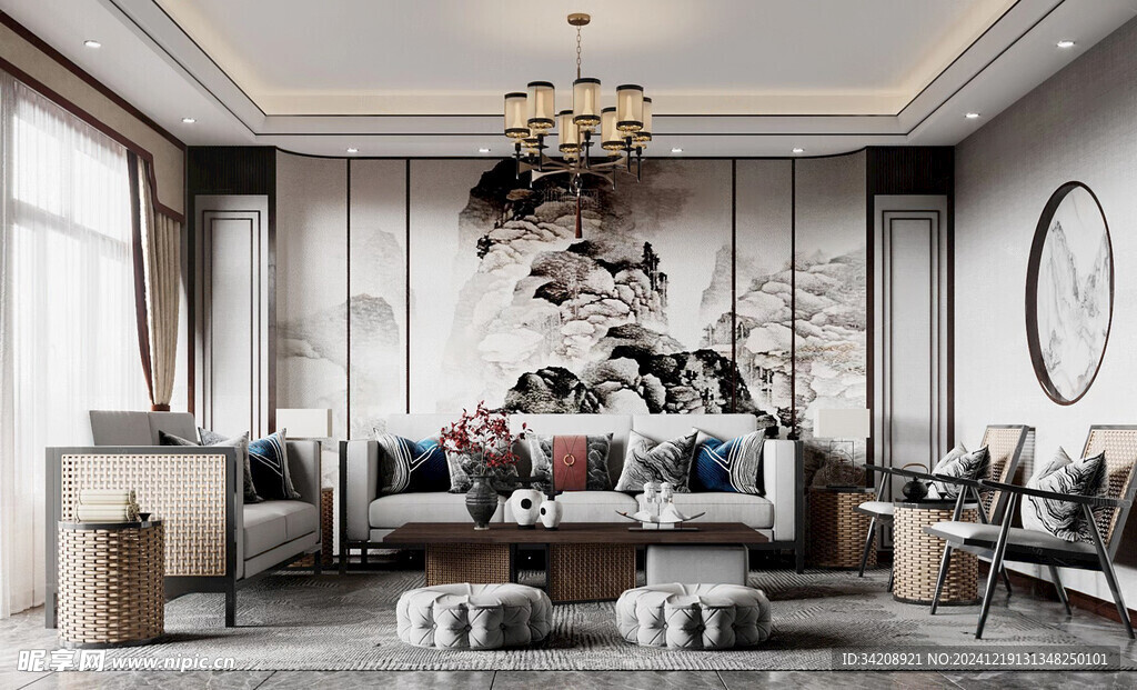 现代简约高级感新中式复古风客厅