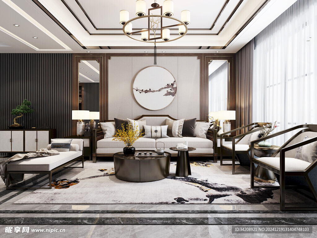 现代简约高级感新中式复古风客厅