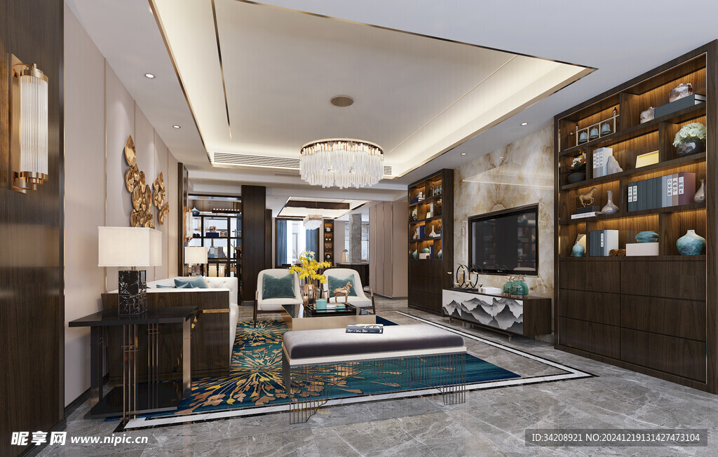 现代简约高级感新中式复古风客厅