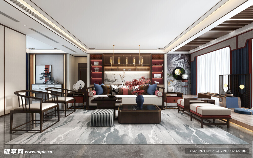 现代简约高级感新中式复古风客厅