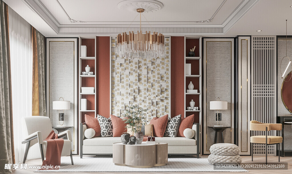 现代简约高级感新中式复古风客厅