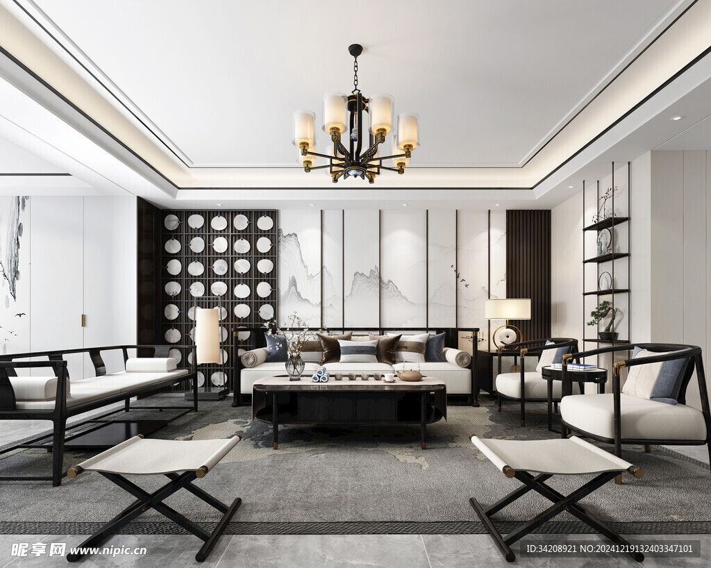 现代简约高级感新中式复古风客厅