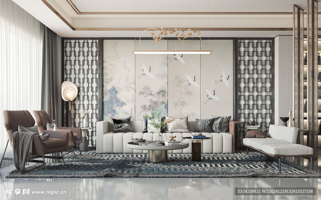 现代简约高级感新中式复古风客厅