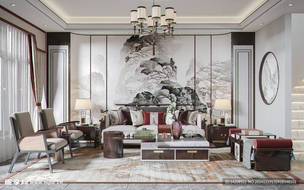 现代简约高级感新中式复古风客厅