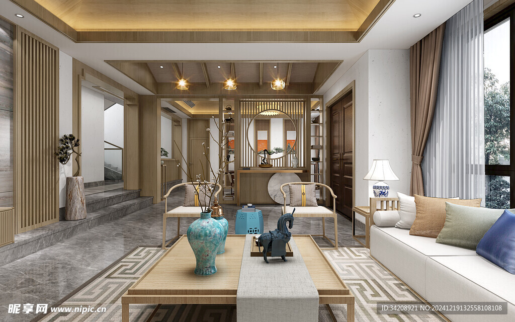 现代简约高级感新中式复古风客厅