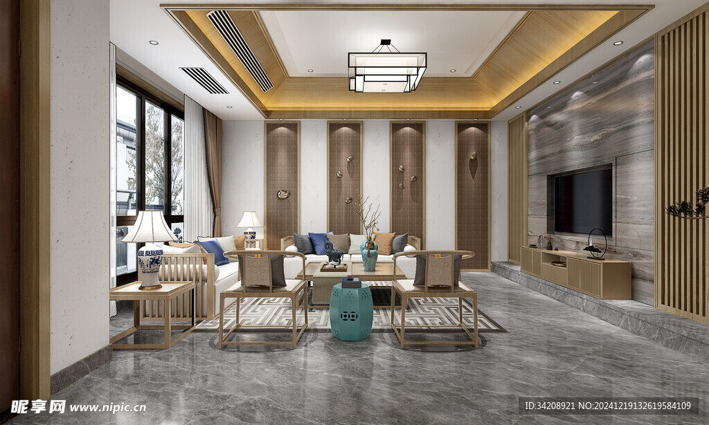 现代简约高级感新中式复古风客厅