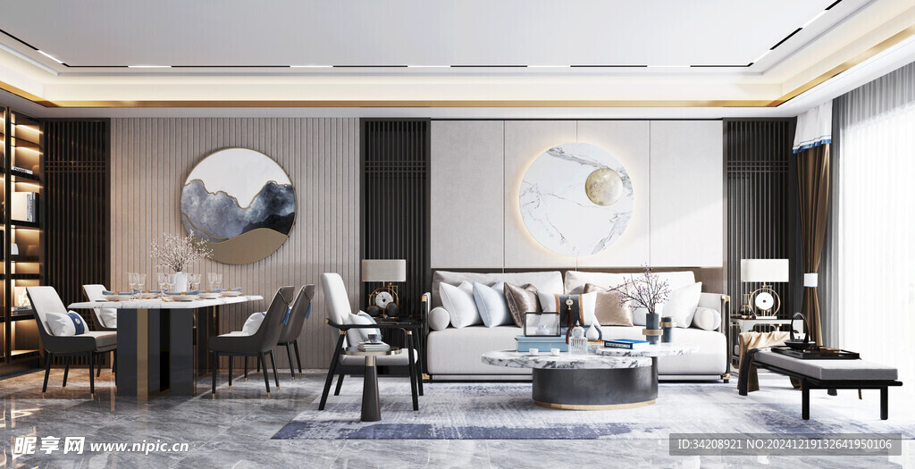 现代简约高级感新中式复古风客厅