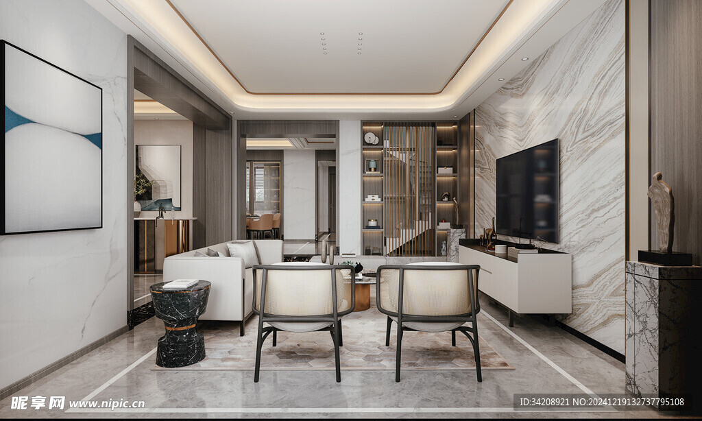 现代简约高级感新中式复古风客厅