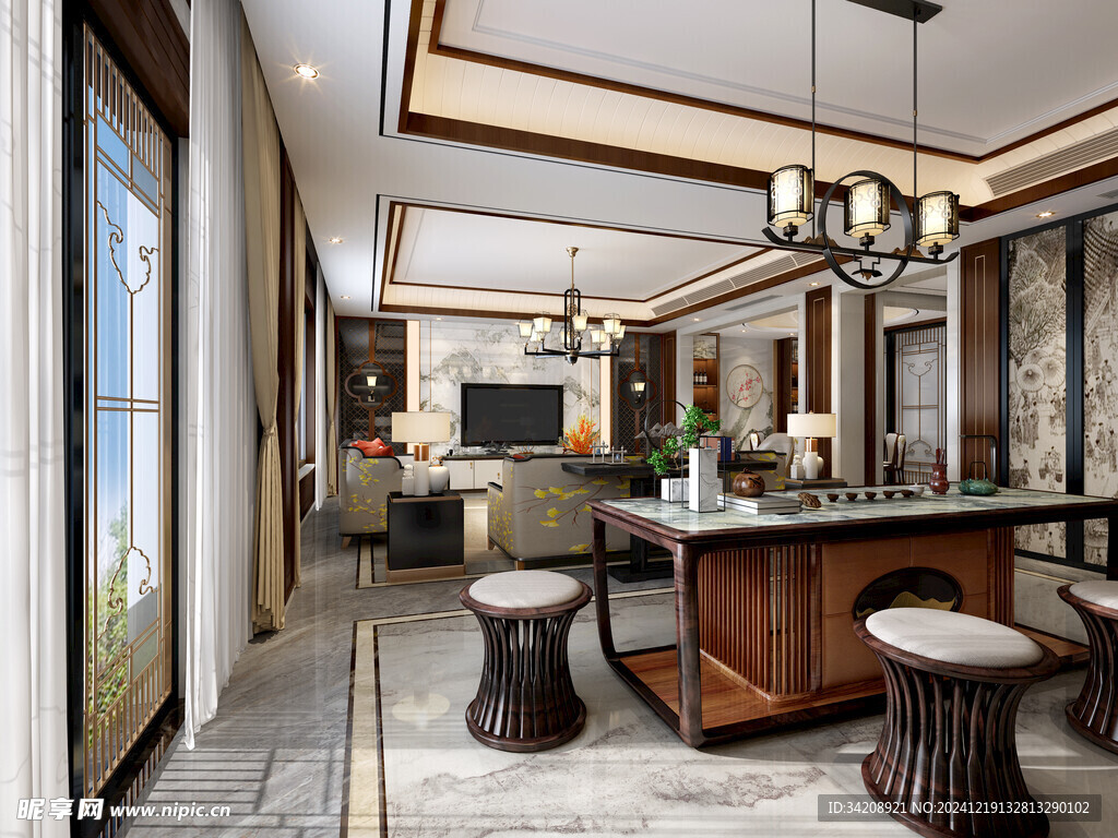 现代简约高级感新中式复古风客厅