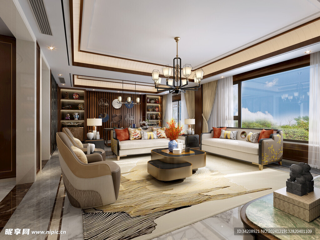 现代简约高级感新中式复古风客厅