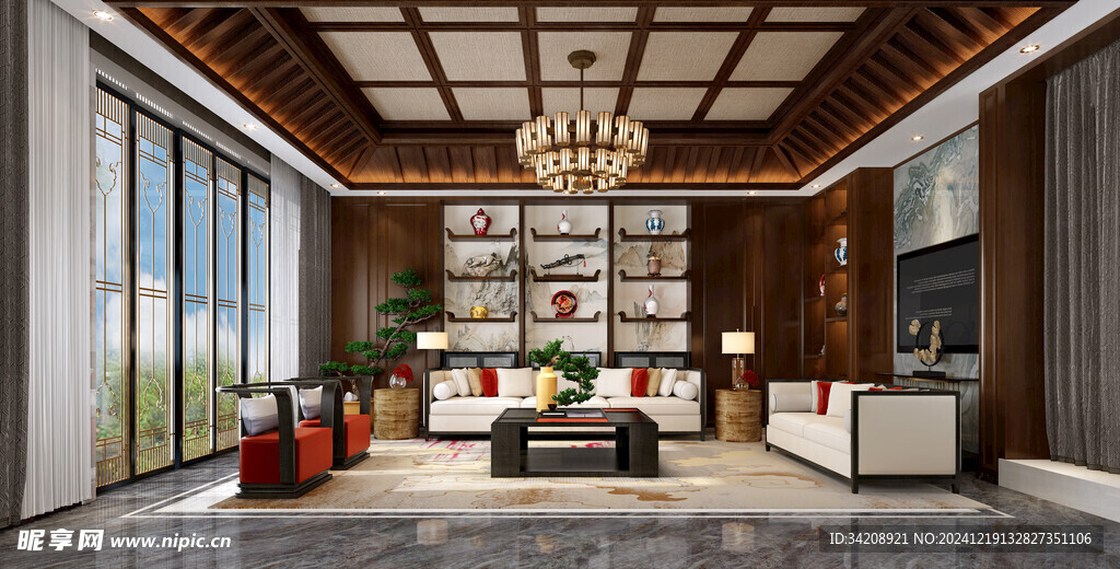 现代简约高级感新中式复古风客厅