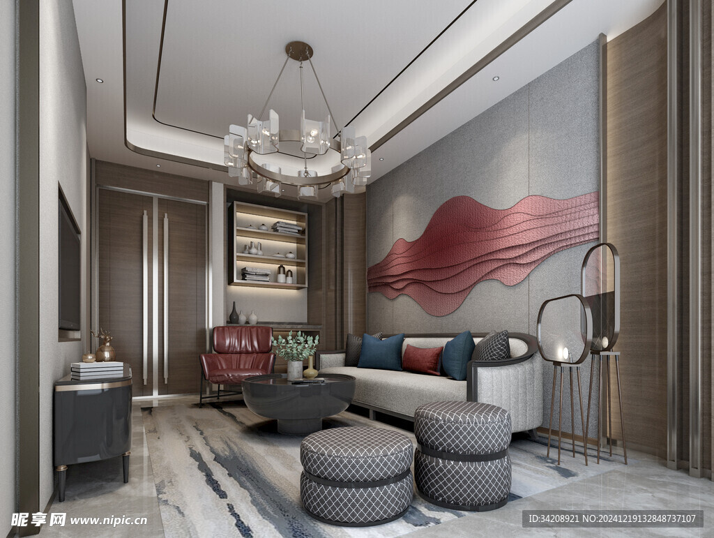 现代简约高级感新中式复古风客厅