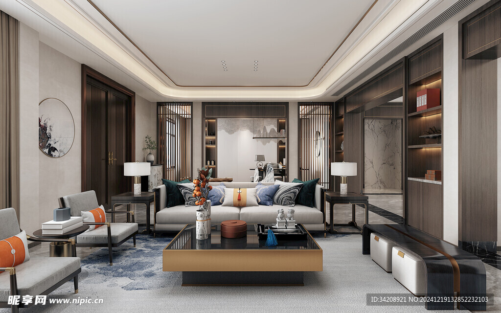 现代简约高级感新中式复古风客厅