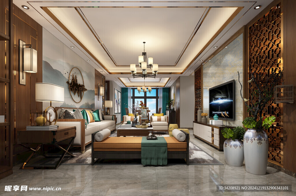 现代简约高级感新中式复古风客厅