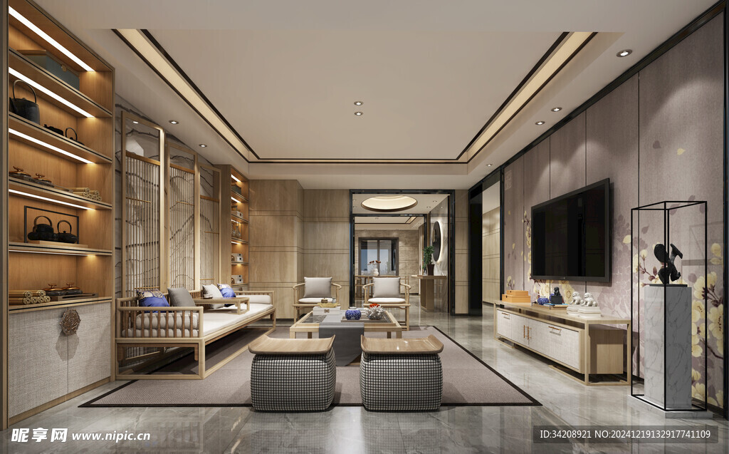 现代简约高级感新中式复古风客厅