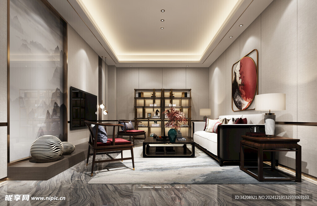 现代简约高级感新中式复古风客厅