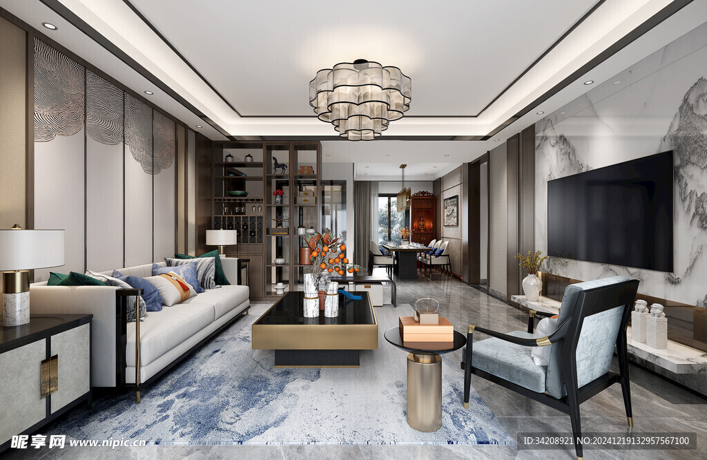 现代简约高级感新中式复古风客厅