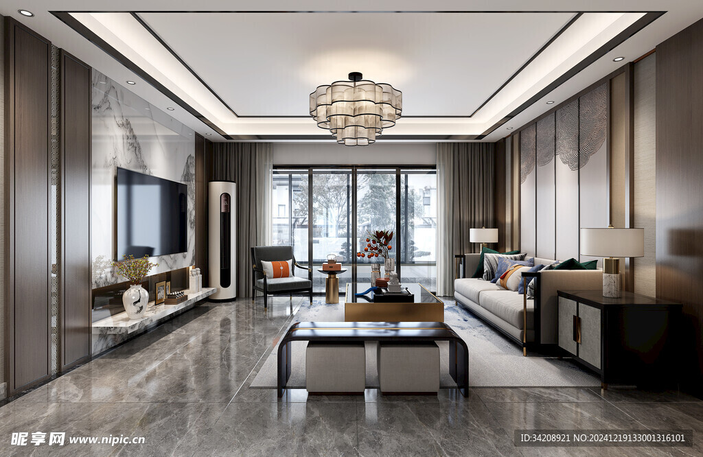 现代简约高级感新中式复古风客厅