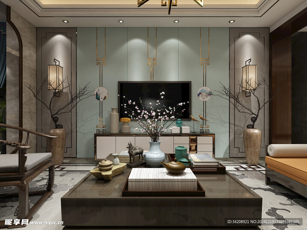 现代简约高级感新中式复古风客厅