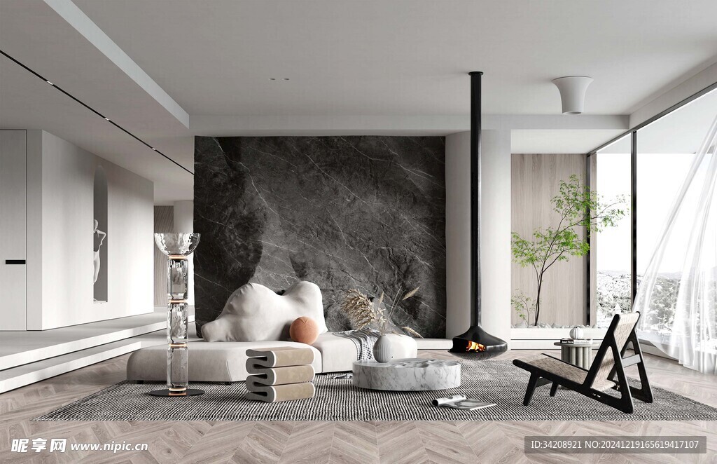 现代简约侘寂宅新中式复古风客厅