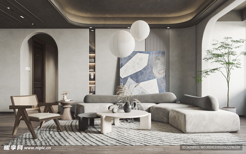 现代简约侘寂宅新中式复古风客厅