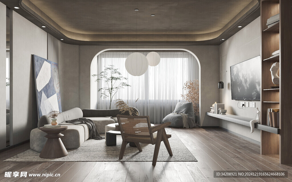 现代简约侘寂宅新中式复古风客厅