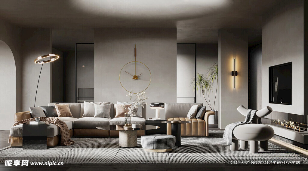 现代简约侘寂宅新中式复古风客厅