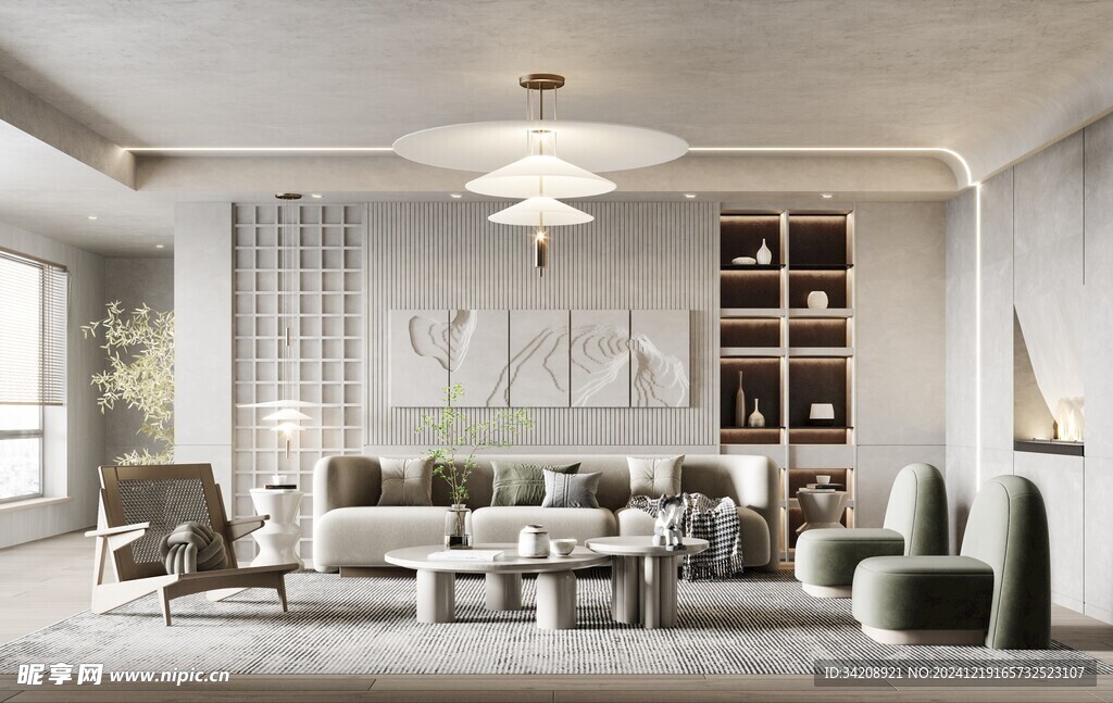 现代简约侘寂宅新中式复古风客厅