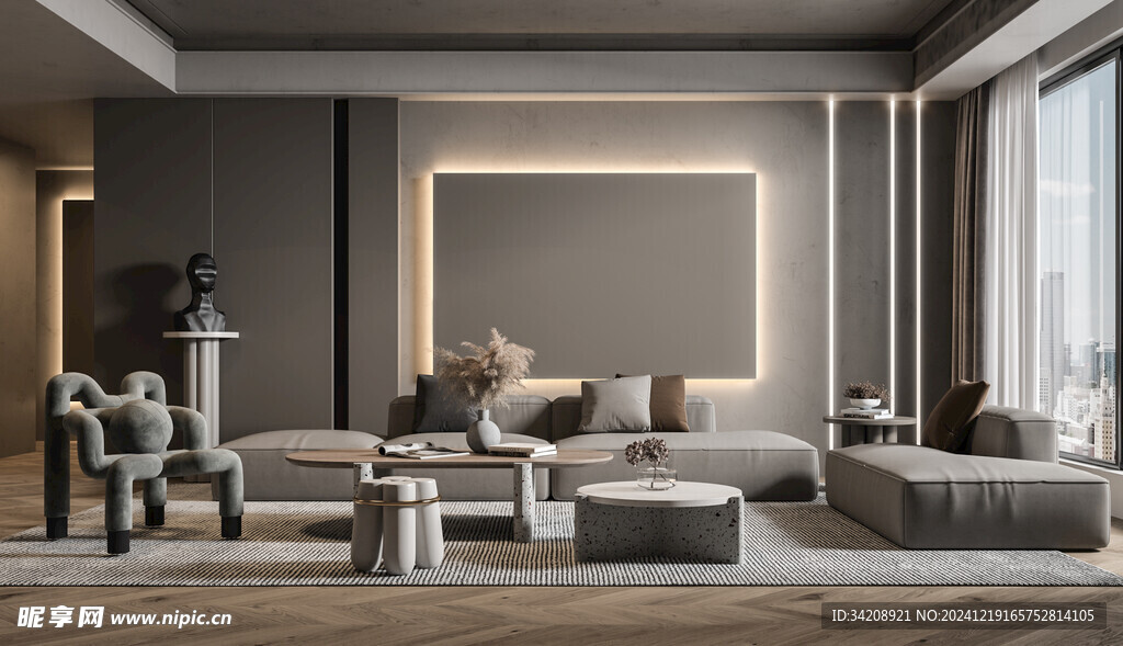 现代简约侘寂宅新中式复古风客厅