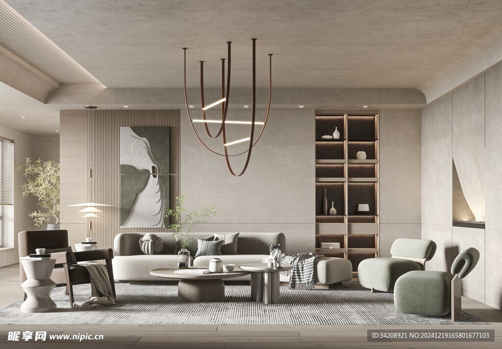 现代简约侘寂宅新中式复古风客厅