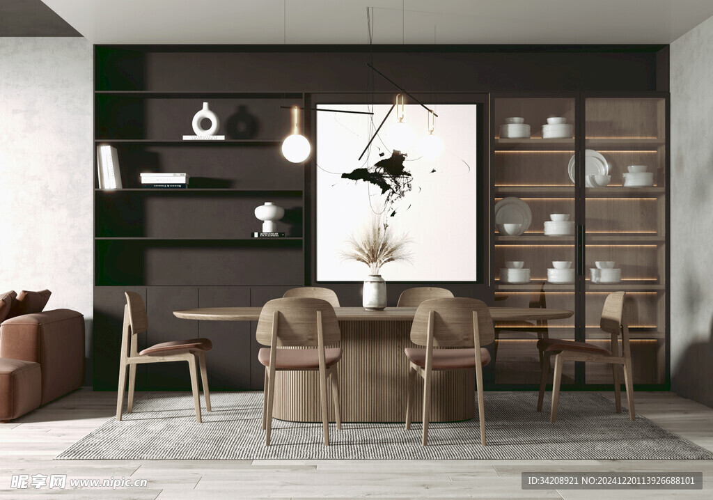 日式家居北欧圆桌装修餐边柜餐厅