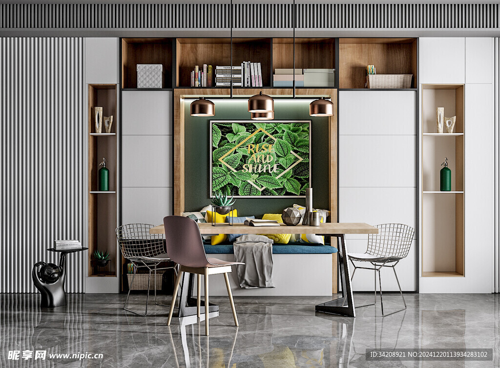 日式家居北欧圆桌装修原木风餐厅