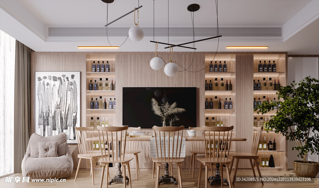 日式家居北欧圆桌装修原木风餐厅