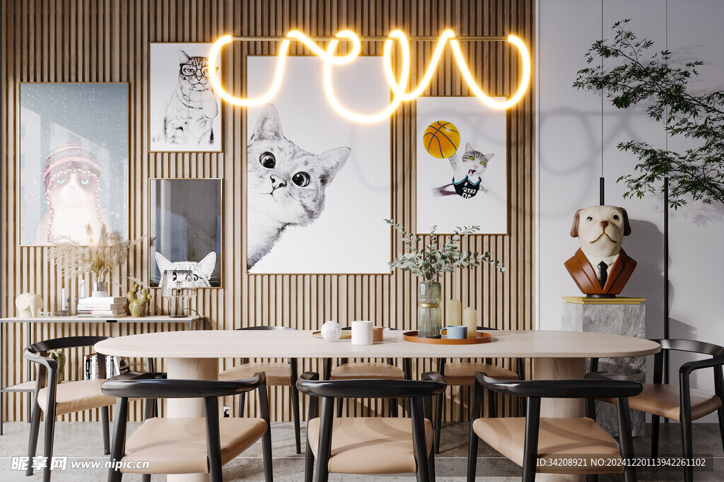 日式家居北欧圆桌装修原木风餐厅