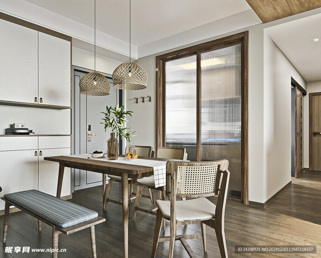 日式家居北欧圆桌装修原木风餐厅