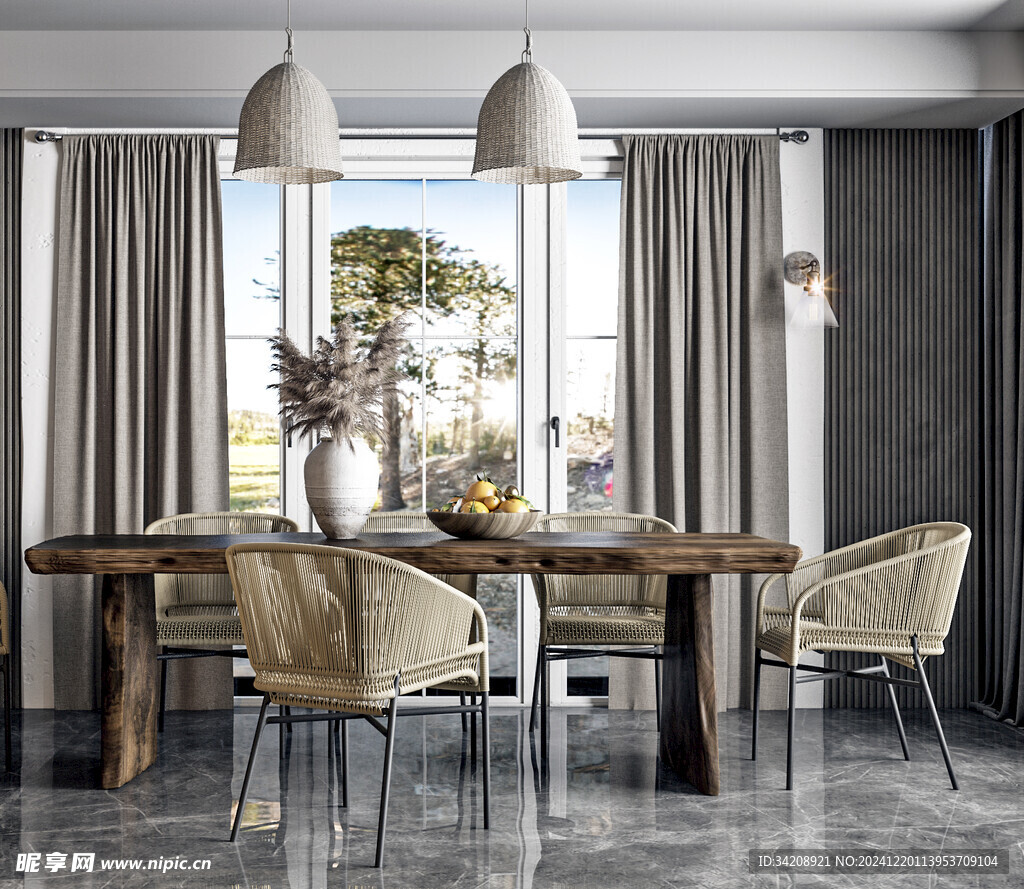 日式家居北欧圆桌装修原木风餐厅