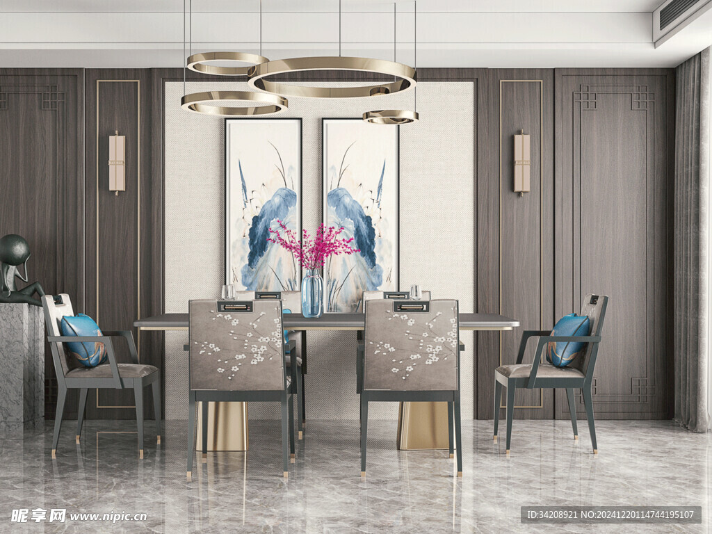 新中式家居装修复古风餐厅餐边柜