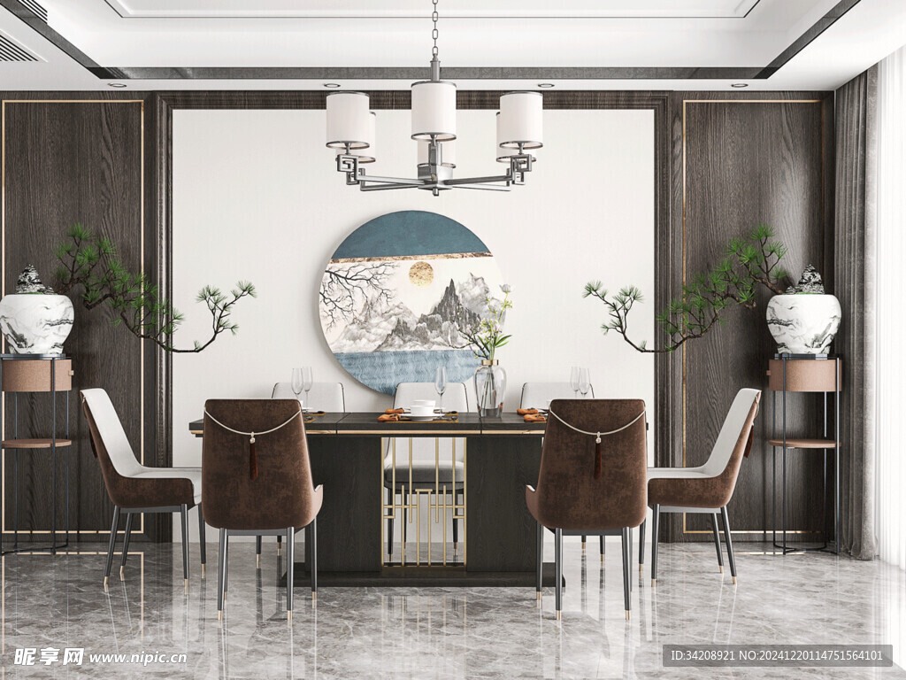 新中式家居装修复古风餐厅餐边柜