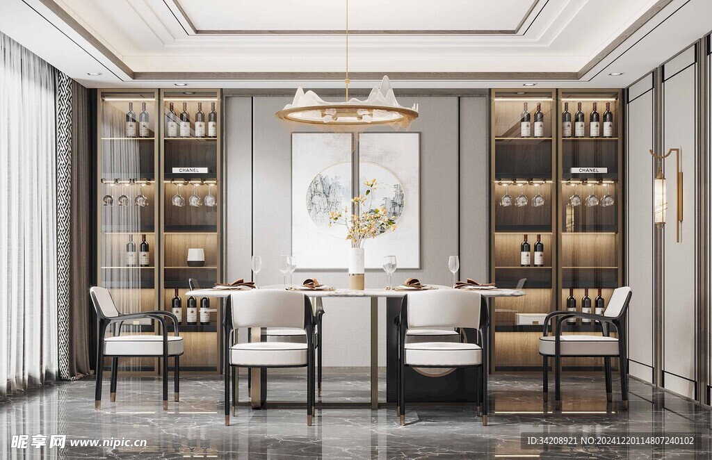 新中式家居装修复古风餐厅餐边柜