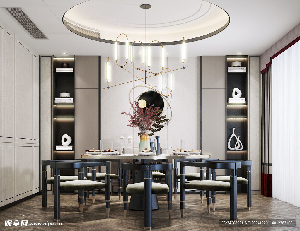 新中式家居装修复古风餐厅餐边柜