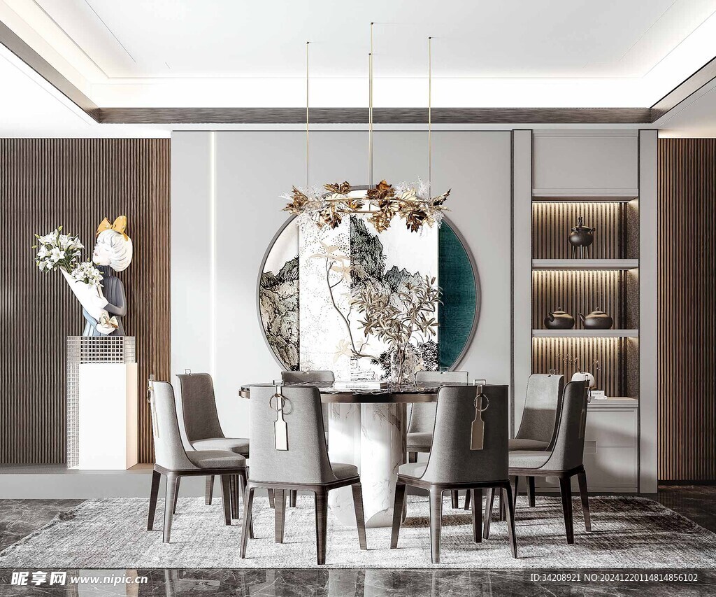 新中式家居装修复古风餐厅餐边柜