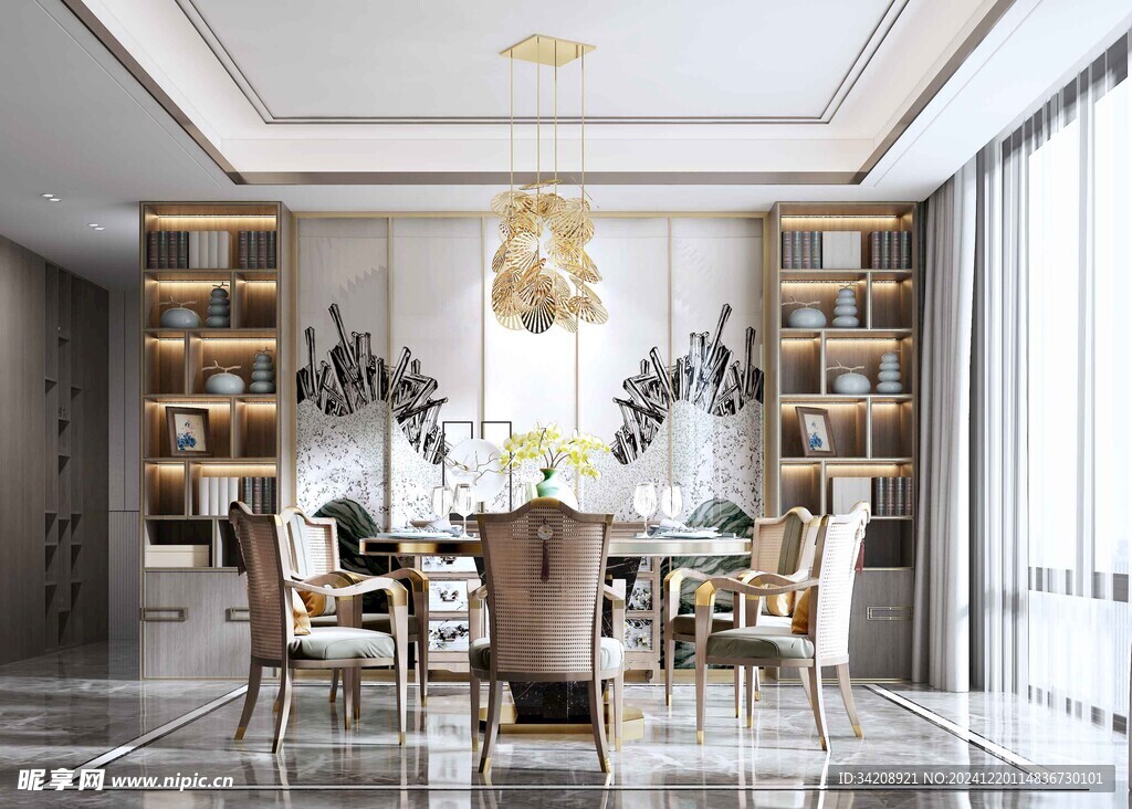 新中式家居装修复古风餐厅餐边柜