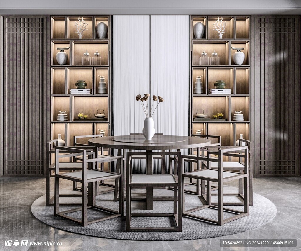 新中式家居装修复古风餐厅餐边柜