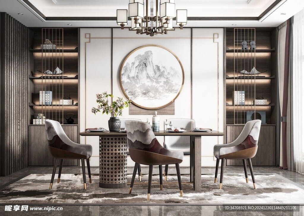 新中式家居装修复古风餐厅餐边柜