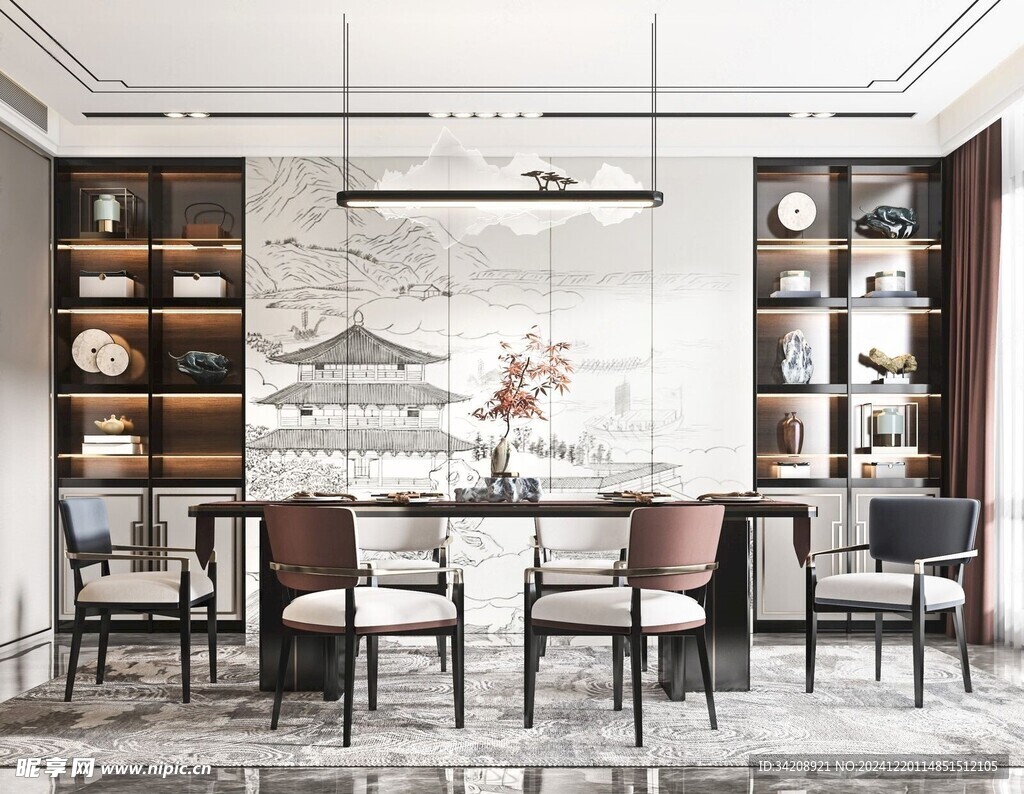 新中式家居装修复古风餐厅餐边柜