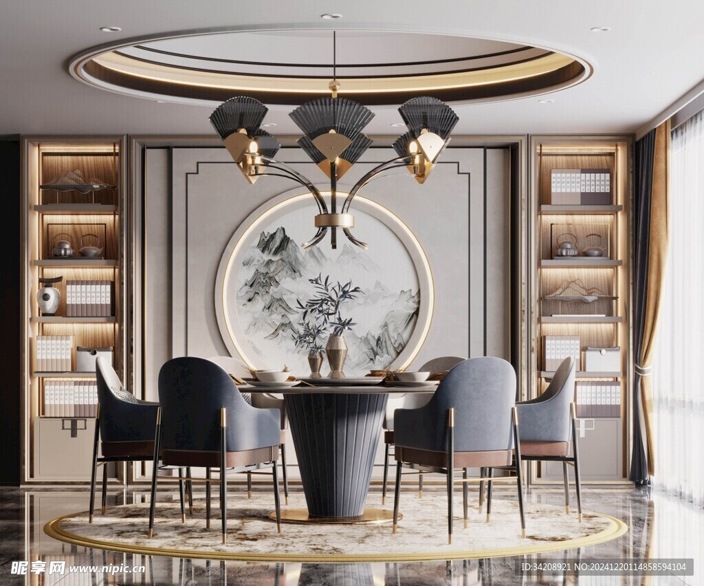 新中式家居装修复古风餐厅餐边柜