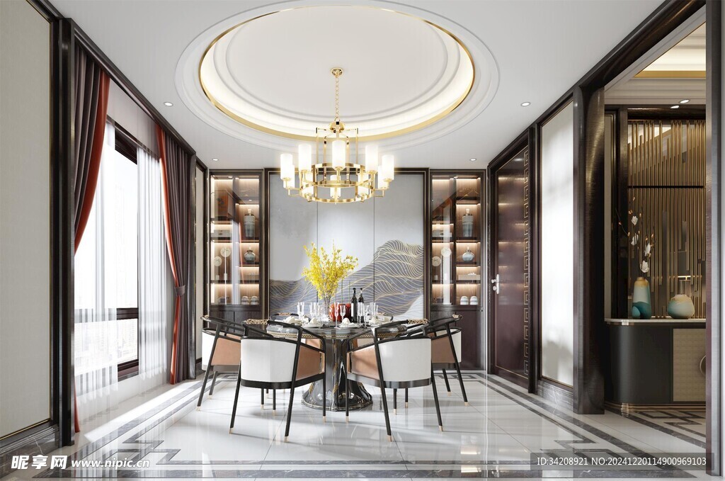 新中式家居装修复古风餐厅餐边柜