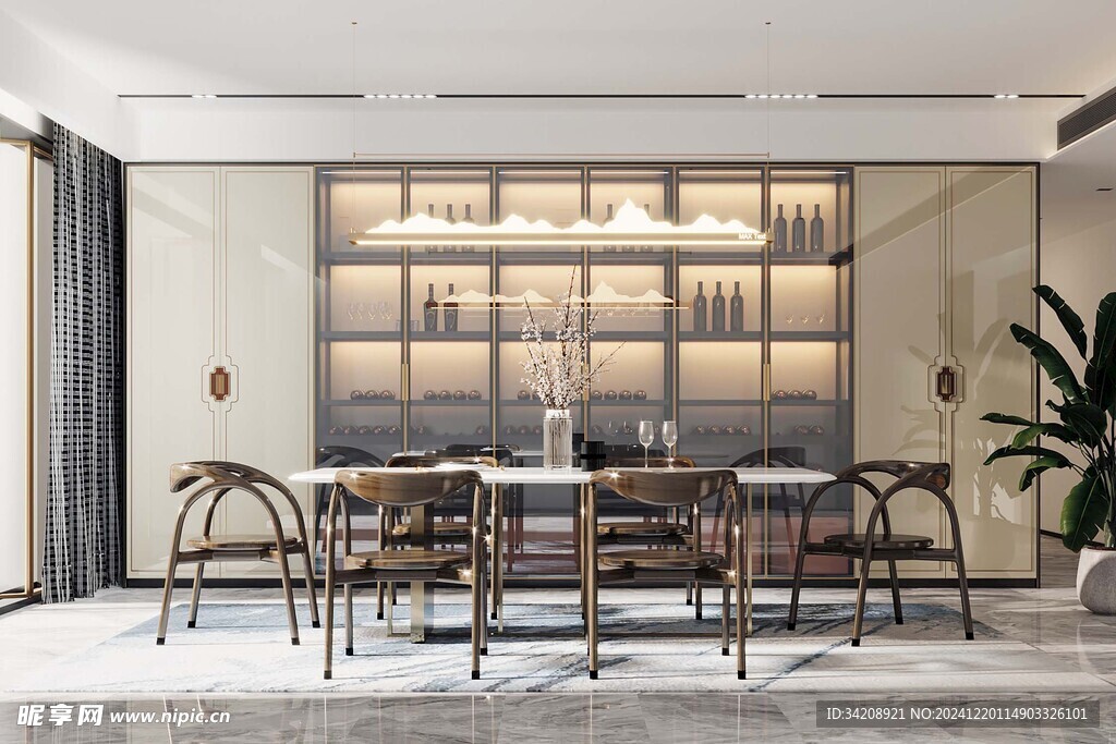 新中式家居装修复古风餐厅餐边柜