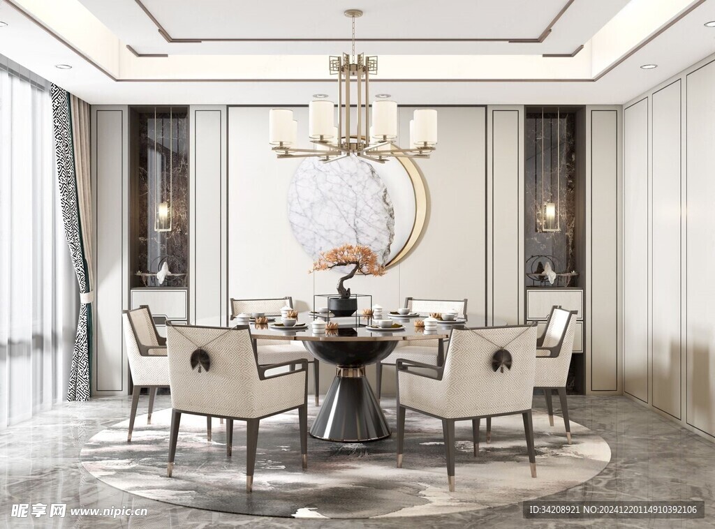 新中式家居装修复古风餐厅餐边柜